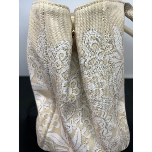 Oscar De La Renta Beige Canvas Floral Tote Bag - Picture 6 of 12